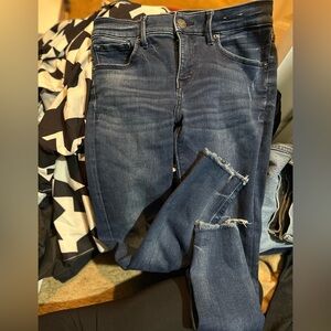 Express Blue Ankle Cropped Jeans with Distressed Details